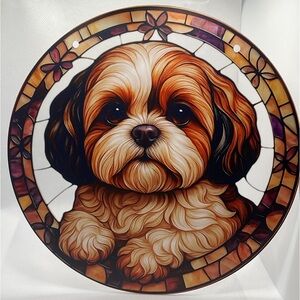 Suncatcher Acrylic Shitzu Puppy Dog Decoration Mothers Day Gift 7.5”